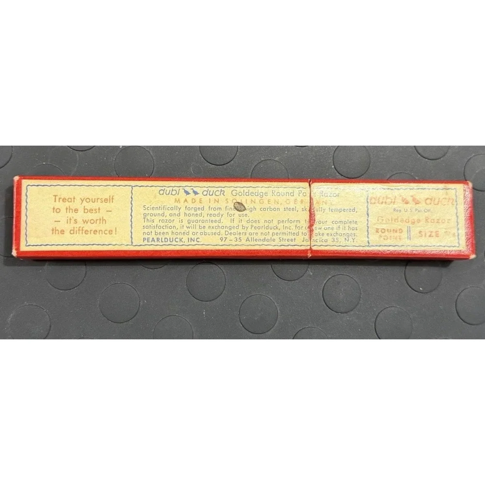 Dubi Duck Round Point Straight Razor Vintage Goldedge 5/8 In Original Box Mint